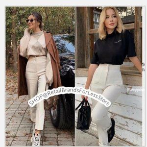 ZARA CREAM NUDE  HIGH-WAISTED PLEATED PANTS WITH DARTS TROUSERS